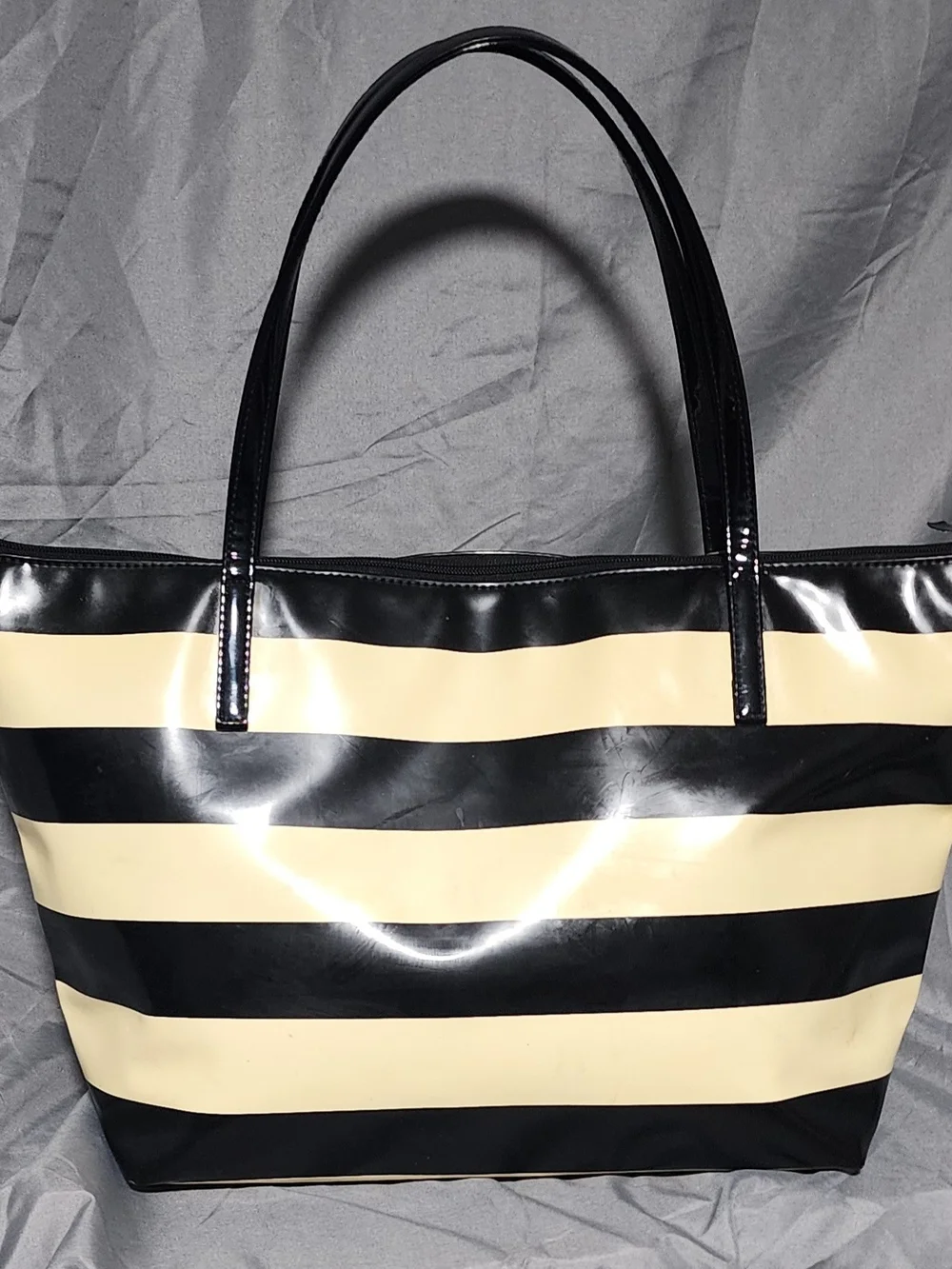 Kate Spade Large Black & Ivory Striped Tote Bag Purse Pool Bag